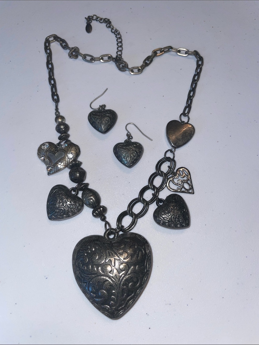 Versatile Silver-Tone Heart Pendant Necklace & Earring Set